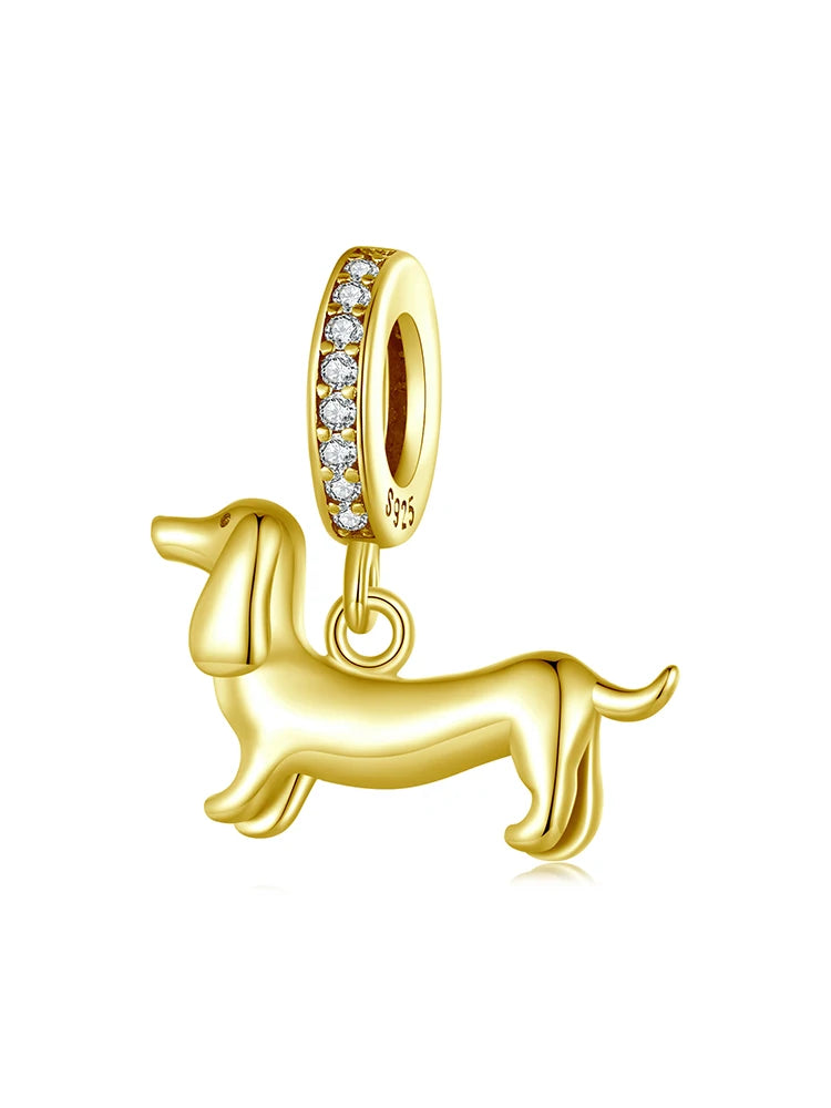 BAMOER Pet Dog Pendant Beads for Basic Bracelet, Genuine 925 Sterling Silver Poodle Dachshund Charms DIY Accessories for Women