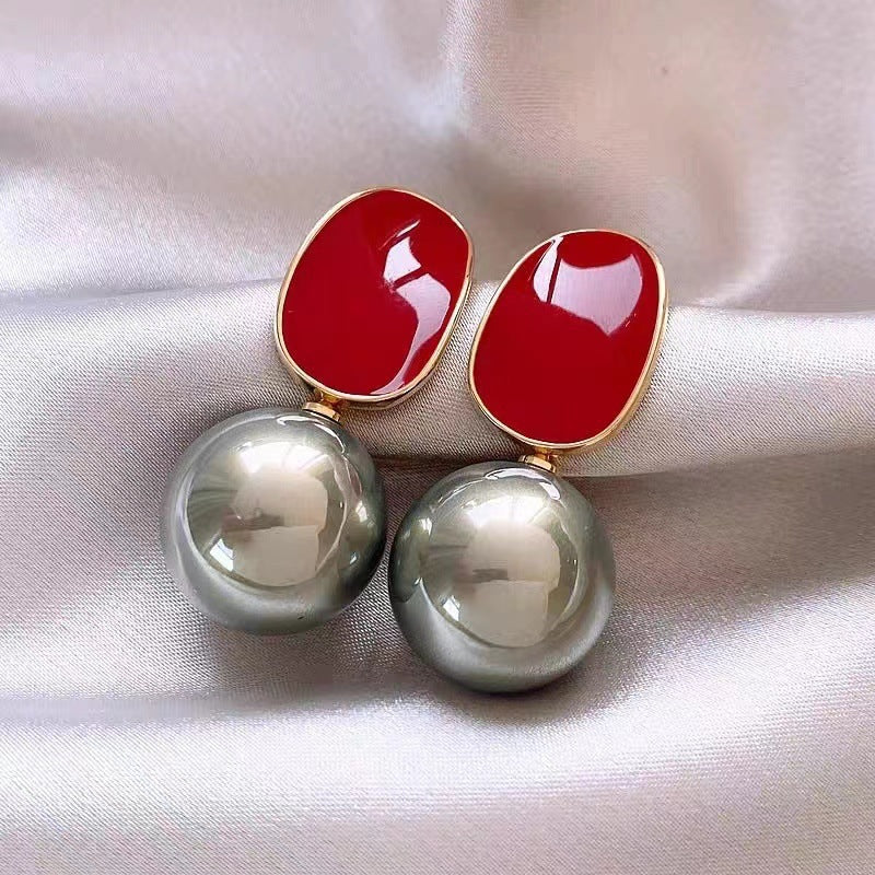 Vintage Red Dripping-Oil Pearl Earrings For Women