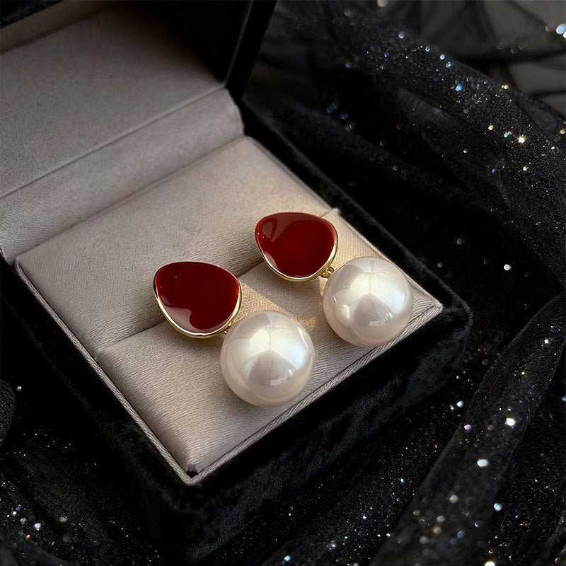 Vintage Red Dripping-Oil Pearl Earrings For Women