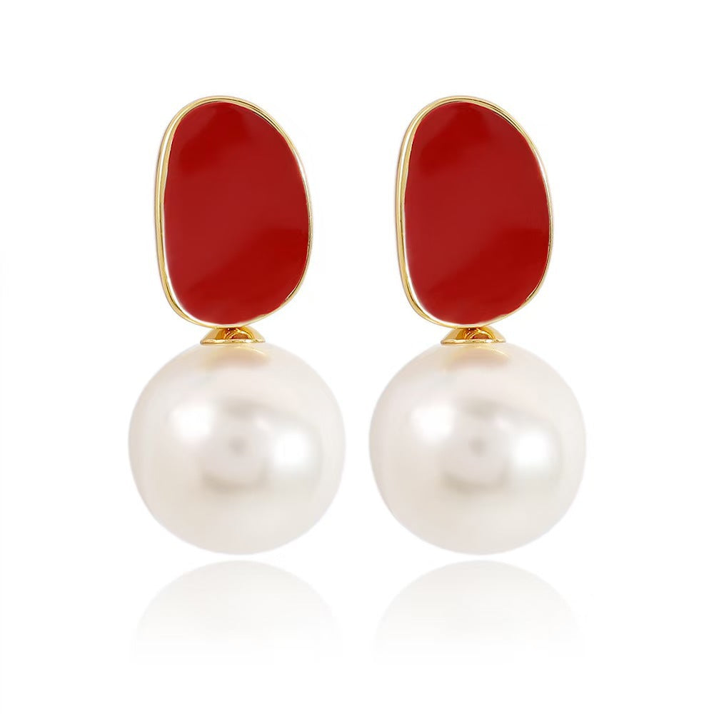 Vintage Red Dripping-Oil Pearl Earrings For Women