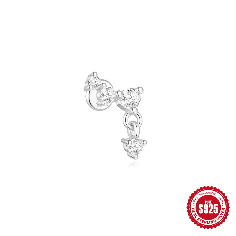 S925 Sterling Silver Stud Earrings With Diamonds For Cartilage Or Ear Bone