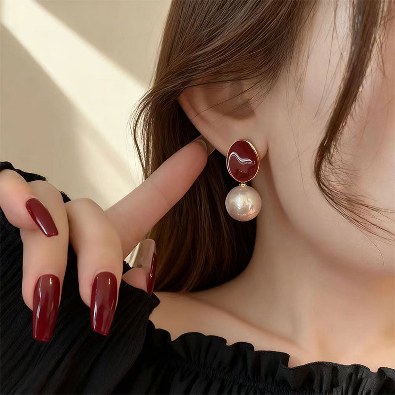 Vintage Red Dripping-Oil Pearl Earrings For Women
