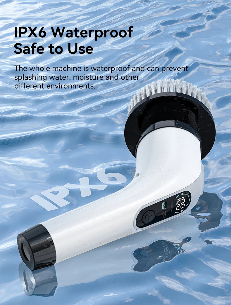 Electric Spin Scrubber Shower Scrubber Cordless Cleaning Brush with 7 Replaceable Brush Heads and Squeegee Adjustable Extension