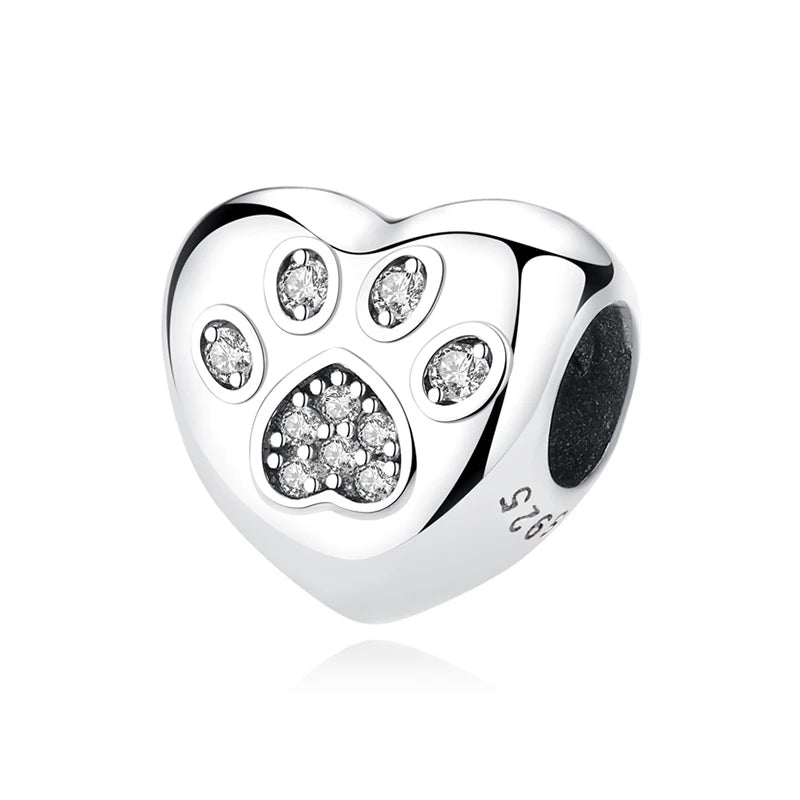 Original 925 Sterling Silver Charms Love Pets Dog Cat Paw Print Pendant Beads Fit Brand Bracelets Necklaces Women DIY Jewelry