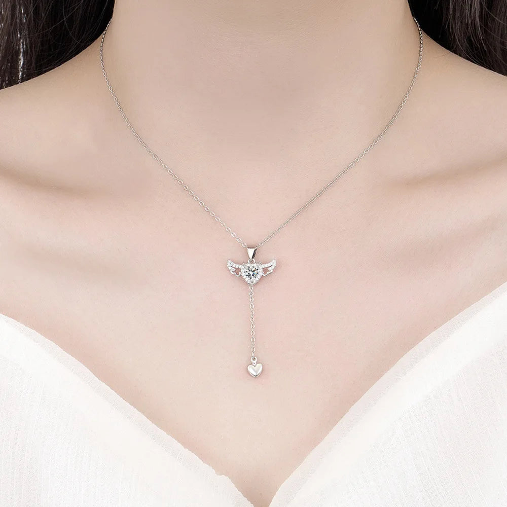 925 Sterling Silver Heart Angel Wings Pendant Choker Necklaces For Women Aesthetic Jewelry Accessories Money 925 Jewellery