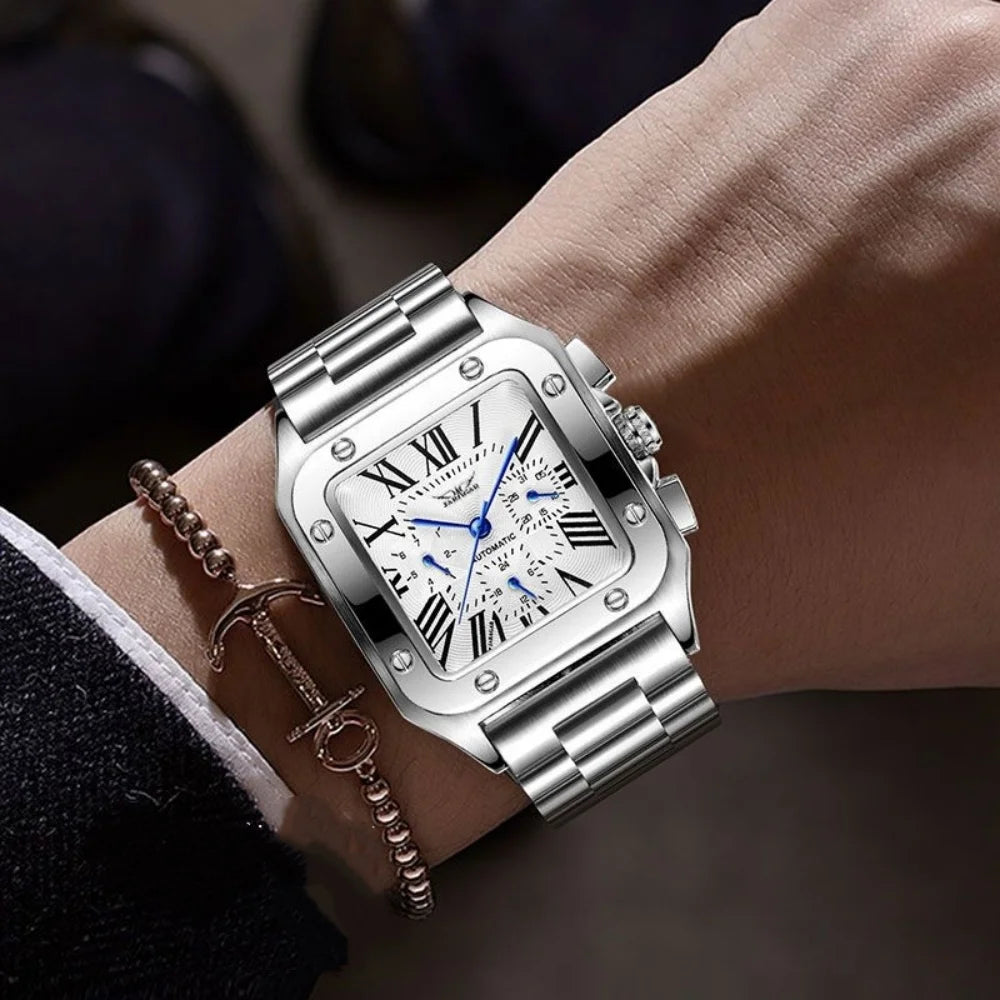 New High-End Luxury Square Automatic Mechanical Watch for Men, Hollow Design, Fashionable Business Casual Versatile Stylish Cool Trendy Men's Wristwatch, Valentine's Day Gift for Boyfriend, Top Choice for Gifts