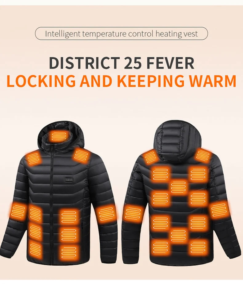 23 Areas Heating Jacket Men's Winter Usb Smart Heating Parka Self-heating Clothes Women 2024 Ski Warm Down Cotton Padded Jacket
