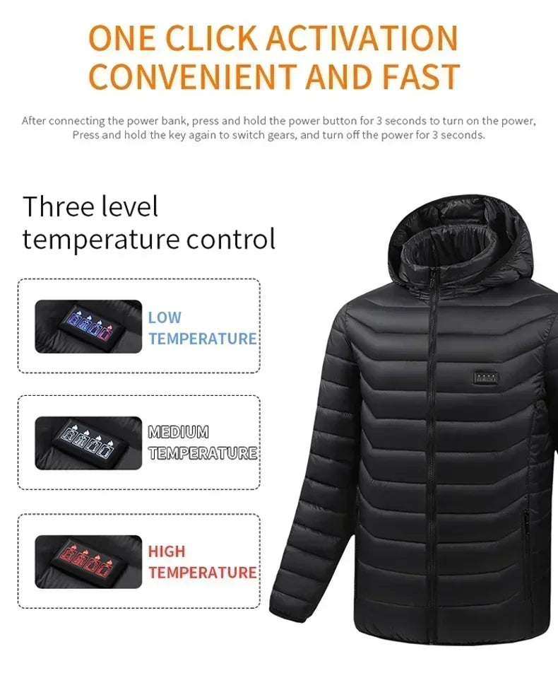 23 Areas Heating Jacket Men's Winter Usb Smart Heating Parka Self-heating Clothes Women 2024 Ski Warm Down Cotton Padded Jacket