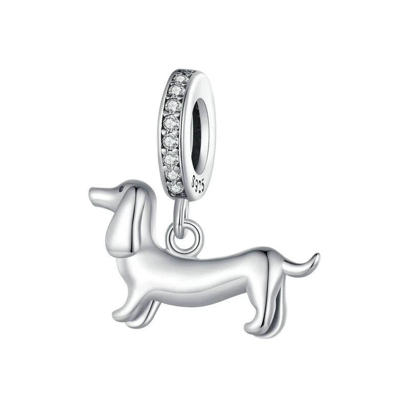 BAMOER Pet Dog Pendant Beads for Basic Bracelet, Genuine 925 Sterling Silver Poodle Dachshund Charms DIY Accessories for Women