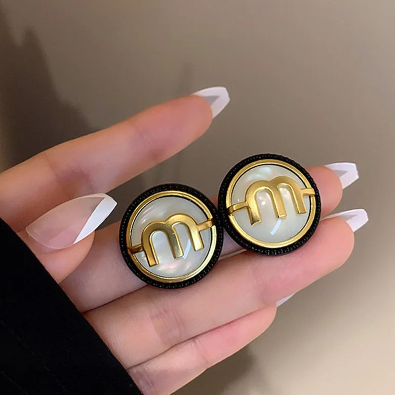 Double-sided Zircon Dripping M Letter Light Luxury Hoop Earrings French Personality Design Fashion Temperament Earring K