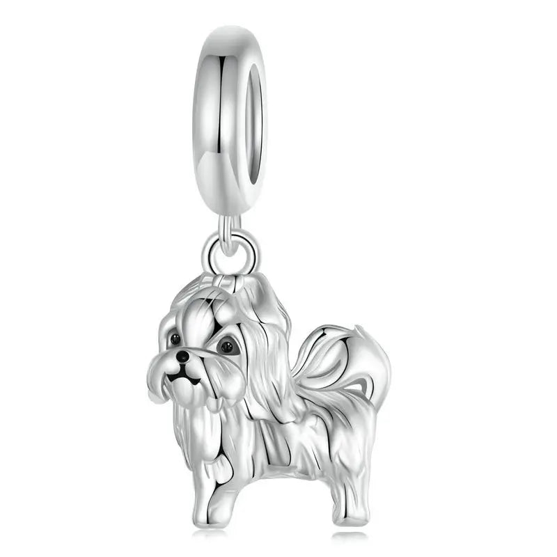BAMOER Pet Dog Pendant Beads for Basic Bracelet, Genuine 925 Sterling Silver Poodle Dachshund Charms DIY Accessories for Women