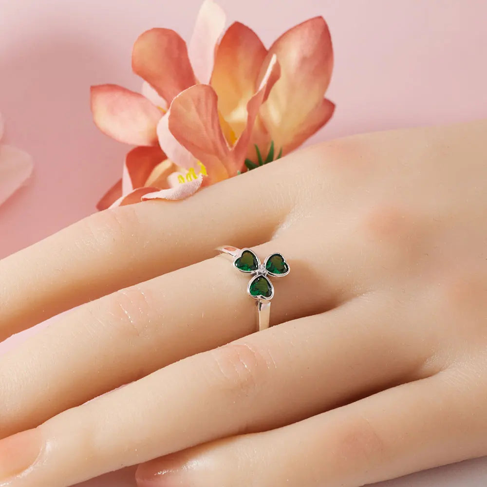 925 Sterling Silver Ring Women's Cubic Zirconia Lucky Clover Multi Layer Ring Wedding Ring Aesthetic Jewelry Gift