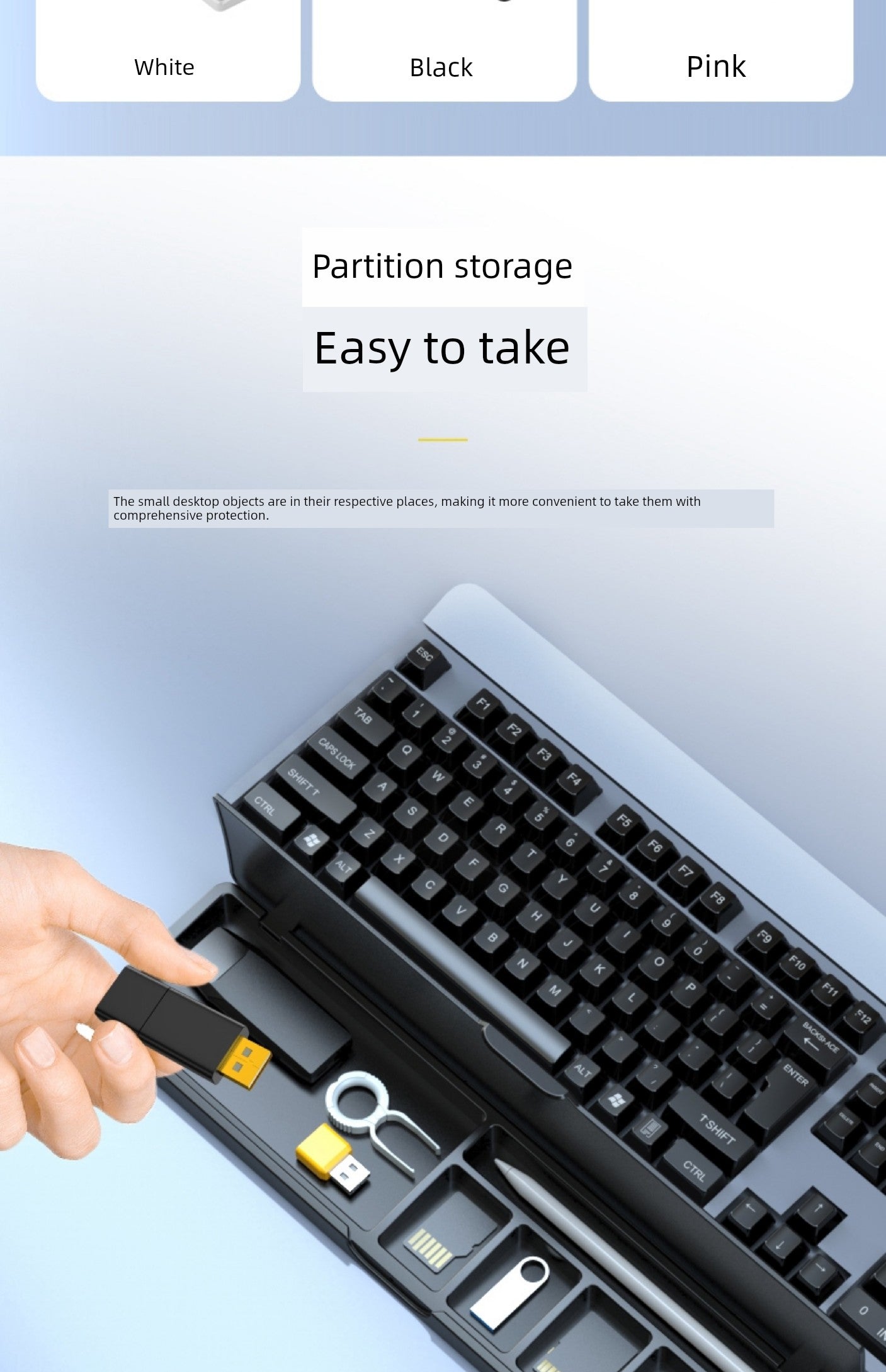 Keyboard Support Wristband Pad with Storage Box Wrist Protection for 104 Mechanical Keyboard 87 Key Code 98 Hand Cushion