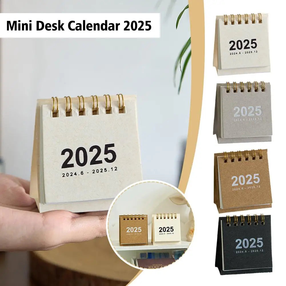 2025 Retro Simple Solid Color Desk Calendar Desktop Planner Calendar Yearly Agenda Table Paper Daily Stand Organizer Mini C9I7