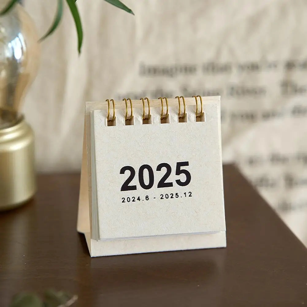 2025 Retro Simple Solid Color Desk Calendar Desktop Planner Calendar Yearly Agenda Table Paper Daily Stand Organizer Mini C9I7