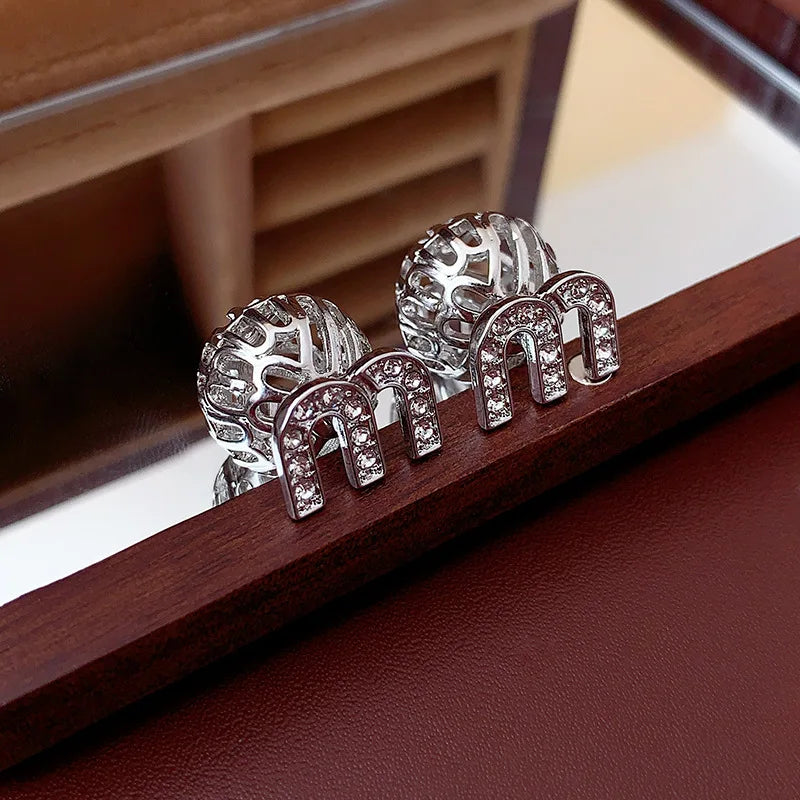 Double-sided Zircon Dripping M Letter Light Luxury Hoop Earrings French Personality Design Fashion Temperament Earring K
