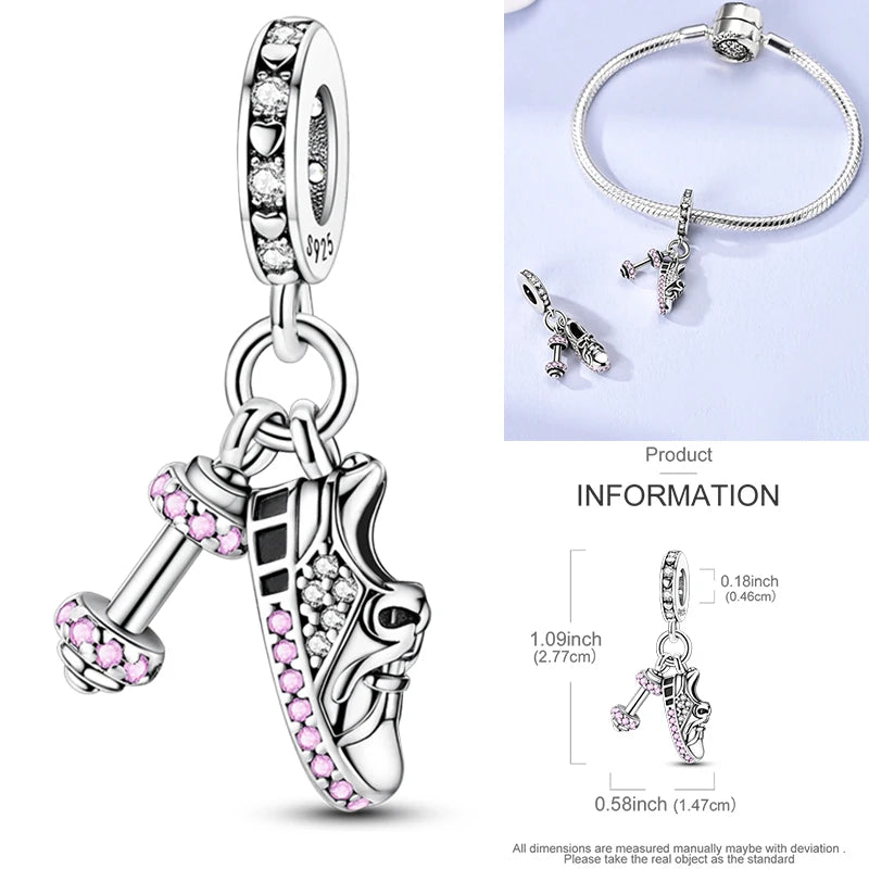 Hot Sneakers 925 Sterling Silver Ice Roller Skates Pink Ballet Shoes Charm Pendant Original Fits Women DIY Jewelry Girl Charms