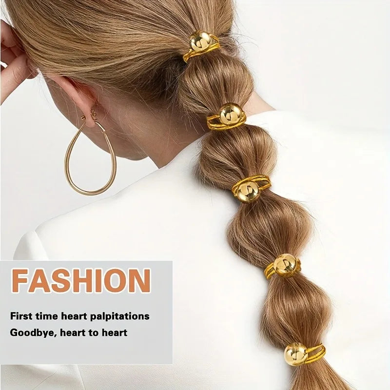 4pcs Golden Silvery Ball Elastic Headbands Set Korean Ponytail Hair Rings Elegant Party Casual Hairstyles for Women Girls