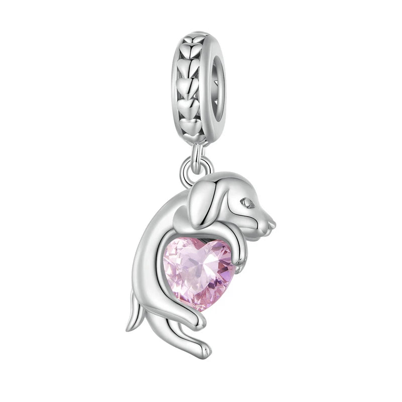 BAMOER Pet Dog Pendant Beads for Basic Bracelet, Genuine 925 Sterling Silver Poodle Dachshund Charms DIY Accessories for Women