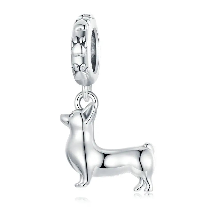 BAMOER Pet Dog Pendant Beads for Basic Bracelet, Genuine 925 Sterling Silver Poodle Dachshund Charms DIY Accessories for Women