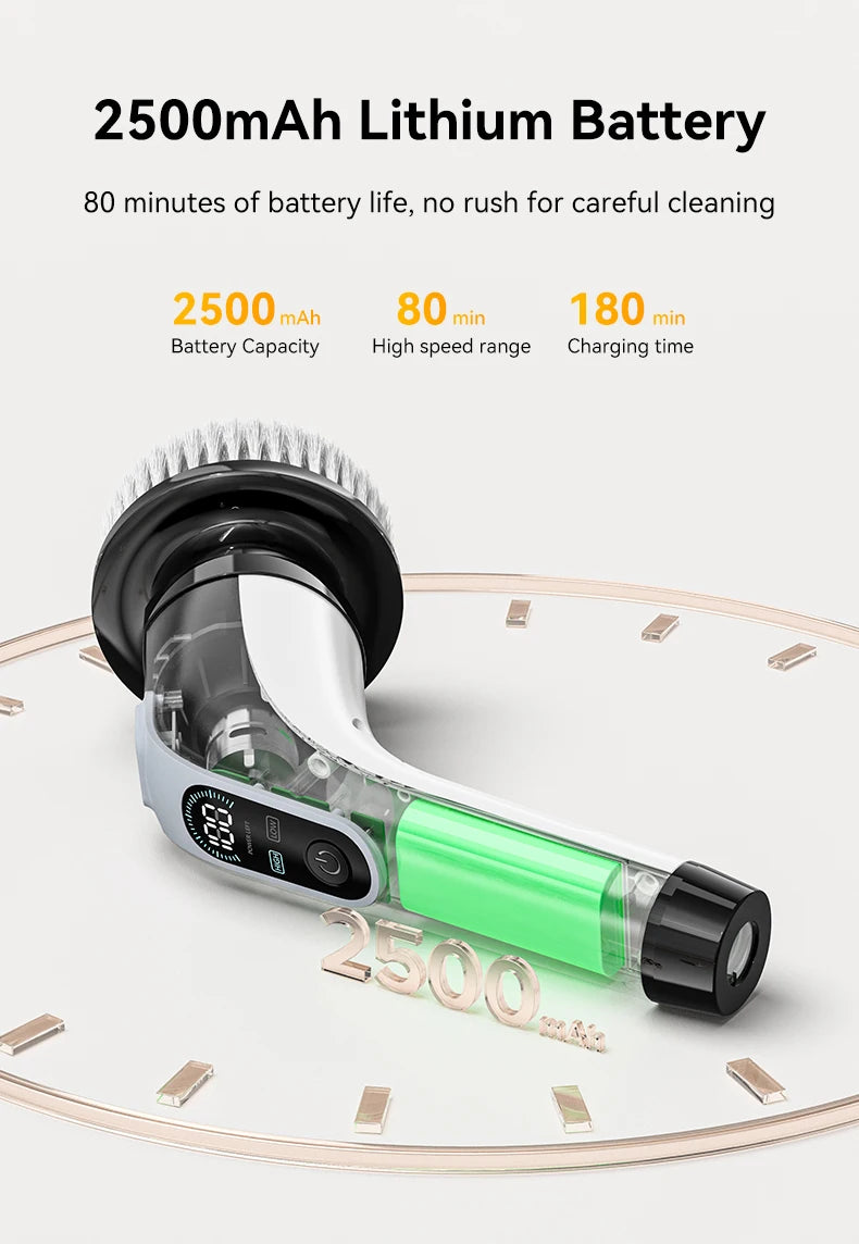 Electric Spin Scrubber Shower Scrubber Cordless Cleaning Brush with 7 Replaceable Brush Heads and Squeegee Adjustable Extension