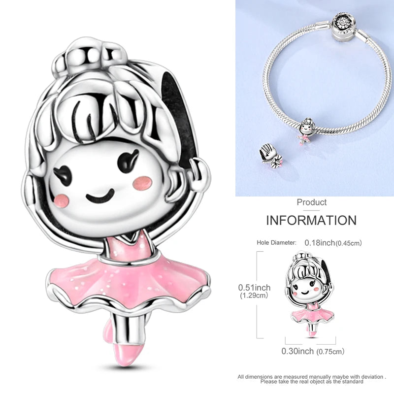 Hot Sneakers 925 Sterling Silver Ice Roller Skates Pink Ballet Shoes Charm Pendant Original Fits Women DIY Jewelry Girl Charms