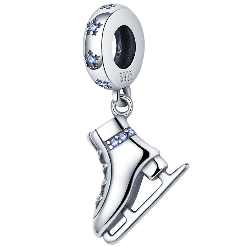 Hot Sneakers 925 Sterling Silver Ice Roller Skates Pink Ballet Shoes Charm Pendant Original Fits Women DIY Jewelry Girl Charms