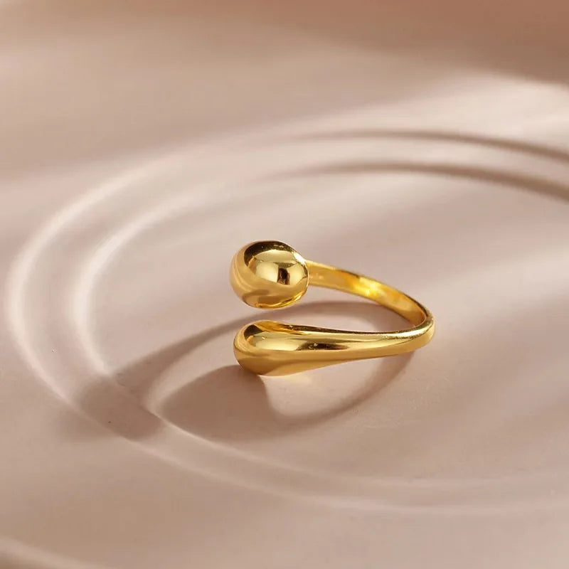 925 sterling silver Smooth Double Ball Beads Rings For Woman Open 18K Gold Geometric Wedding Couple Rings Aesthetic Jewelry Gift