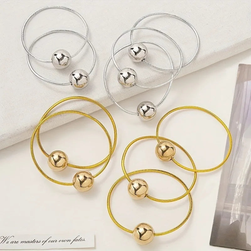 4pcs Golden Silvery Ball Elastic Headbands Set Korean Ponytail Hair Rings Elegant Party Casual Hairstyles for Women Girls