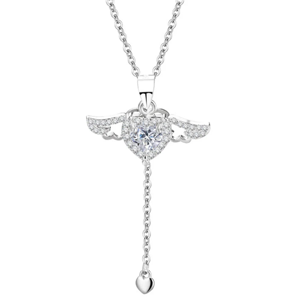 925 Sterling Silver Heart Angel Wings Pendant Choker Necklaces For Women Aesthetic Jewelry Accessories Money 925 Jewellery