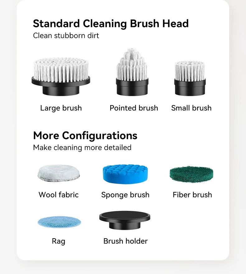 Electric Spin Scrubber Shower Scrubber Cordless Cleaning Brush with 7 Replaceable Brush Heads and Squeegee Adjustable Extension