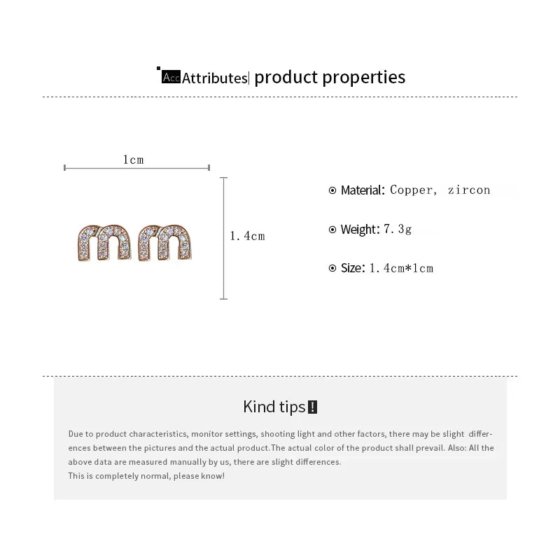 Double-sided Zircon Dripping M Letter Light Luxury Hoop Earrings French Personality Design Fashion Temperament Earring K