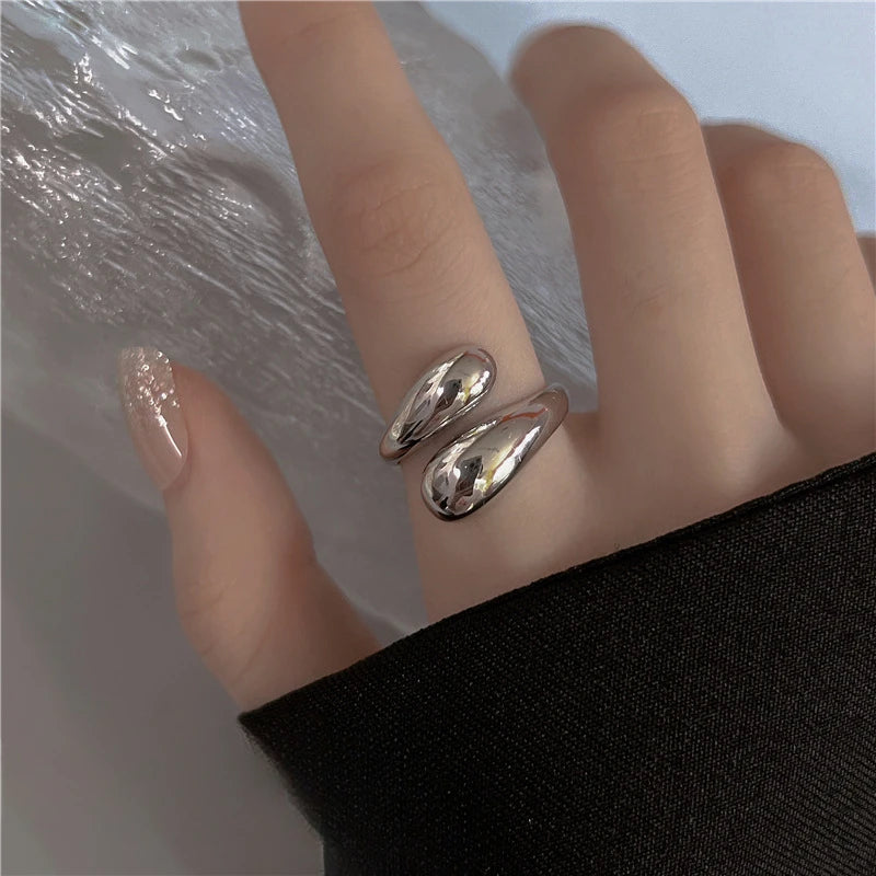 925 sterling silver Smooth Double Ball Beads Rings For Woman Open 18K Gold Geometric Wedding Couple Rings Aesthetic Jewelry Gift