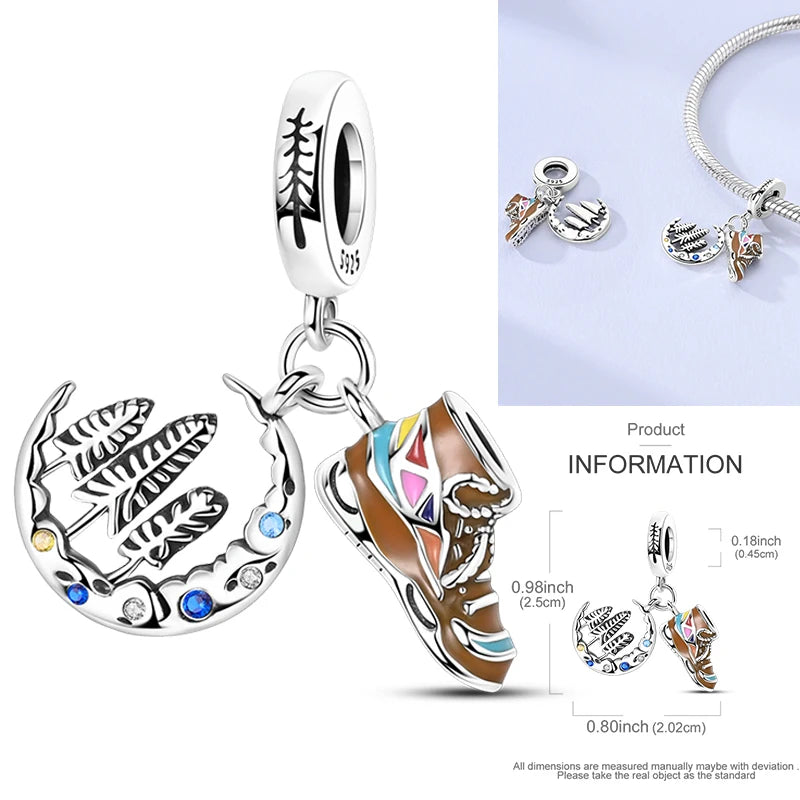 Hot Sneakers 925 Sterling Silver Ice Roller Skates Pink Ballet Shoes Charm Pendant Original Fits Women DIY Jewelry Girl Charms