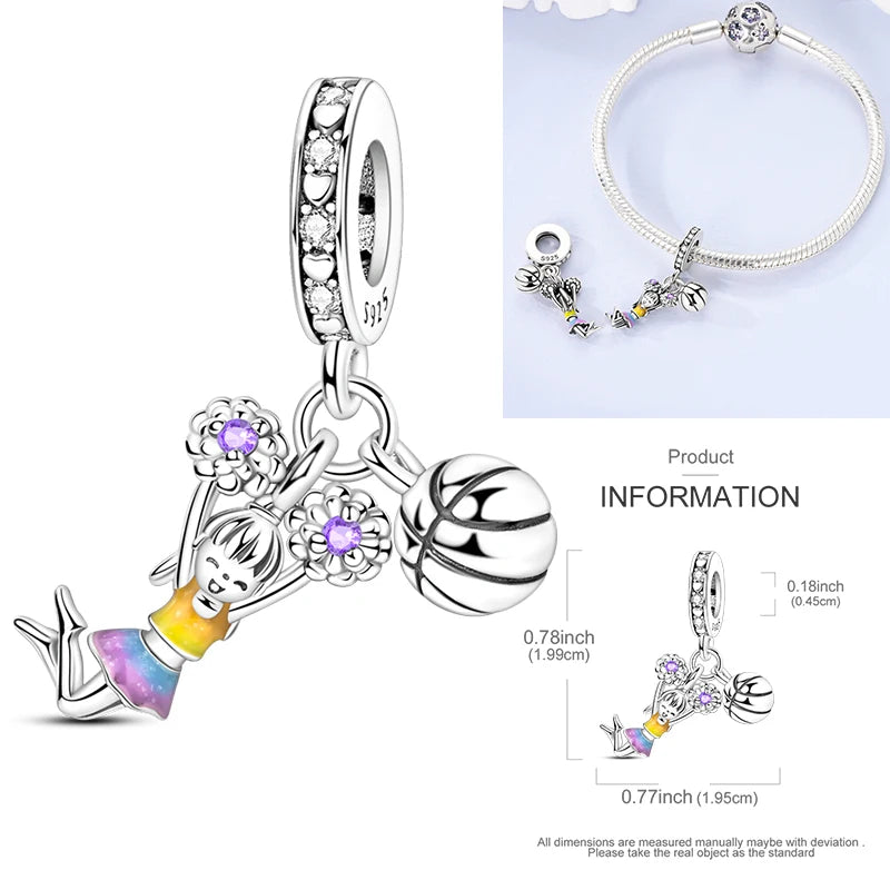 Hot Sneakers 925 Sterling Silver Ice Roller Skates Pink Ballet Shoes Charm Pendant Original Fits Women DIY Jewelry Girl Charms