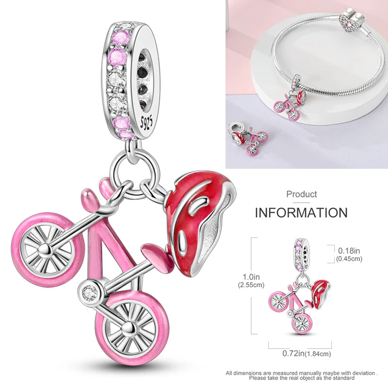 Hot Sneakers 925 Sterling Silver Ice Roller Skates Pink Ballet Shoes Charm Pendant Original Fits Women DIY Jewelry Girl Charms