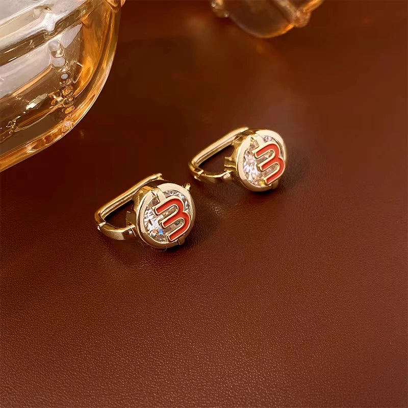 Double-sided Zircon Dripping M Letter Light Luxury Hoop Earrings French Personality Design Fashion Temperament Earring K