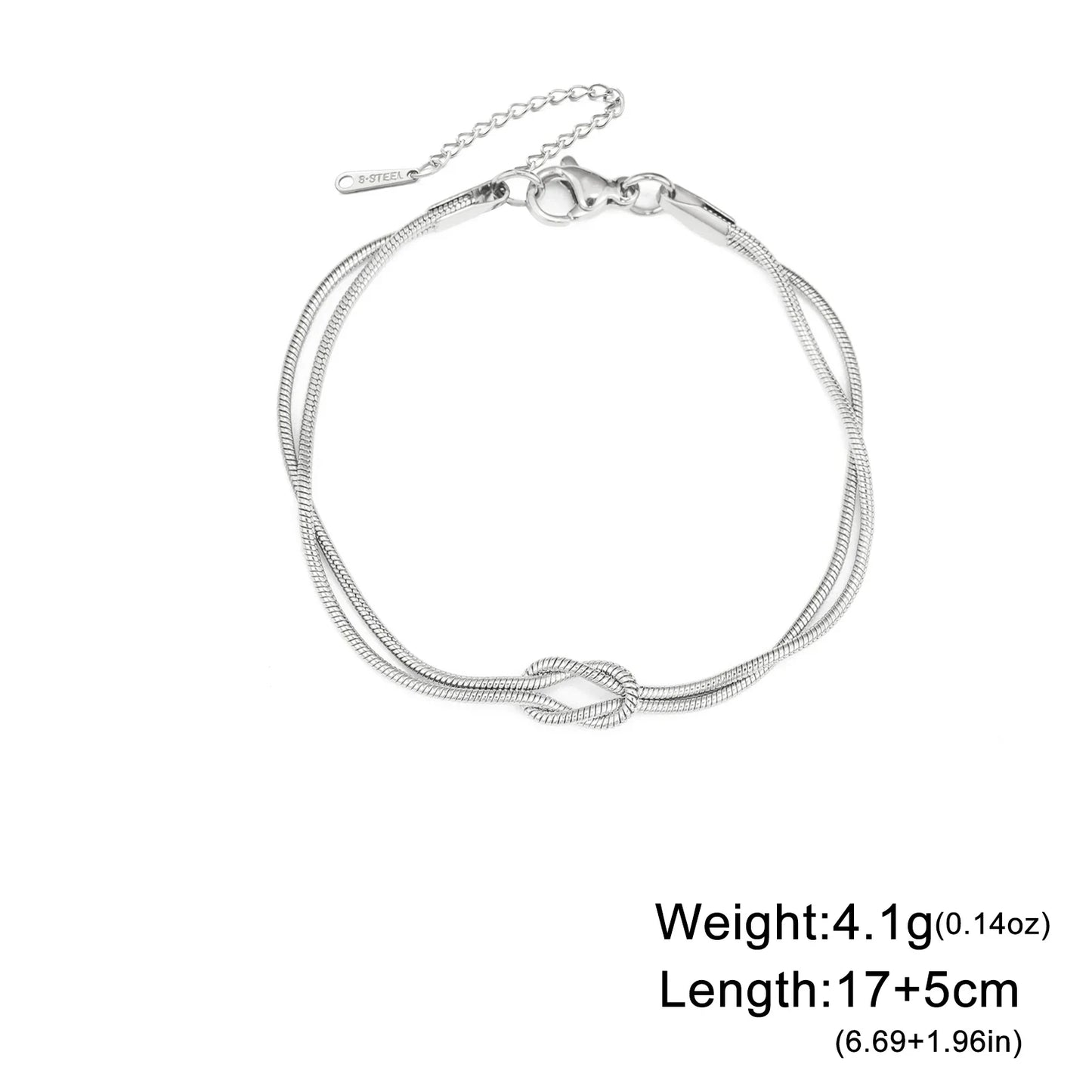 Cazador Gold Color Love Knot Double Snake Chain Bracelet Stainless Steel Trendy Bracelets for Women Men Jewelry Mother's Gift