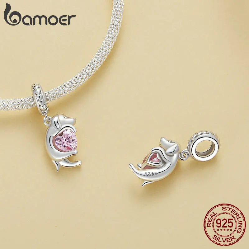 BAMOER Pet Dog Pendant Beads for Basic Bracelet, Genuine 925 Sterling Silver Poodle Dachshund Charms DIY Accessories for Women