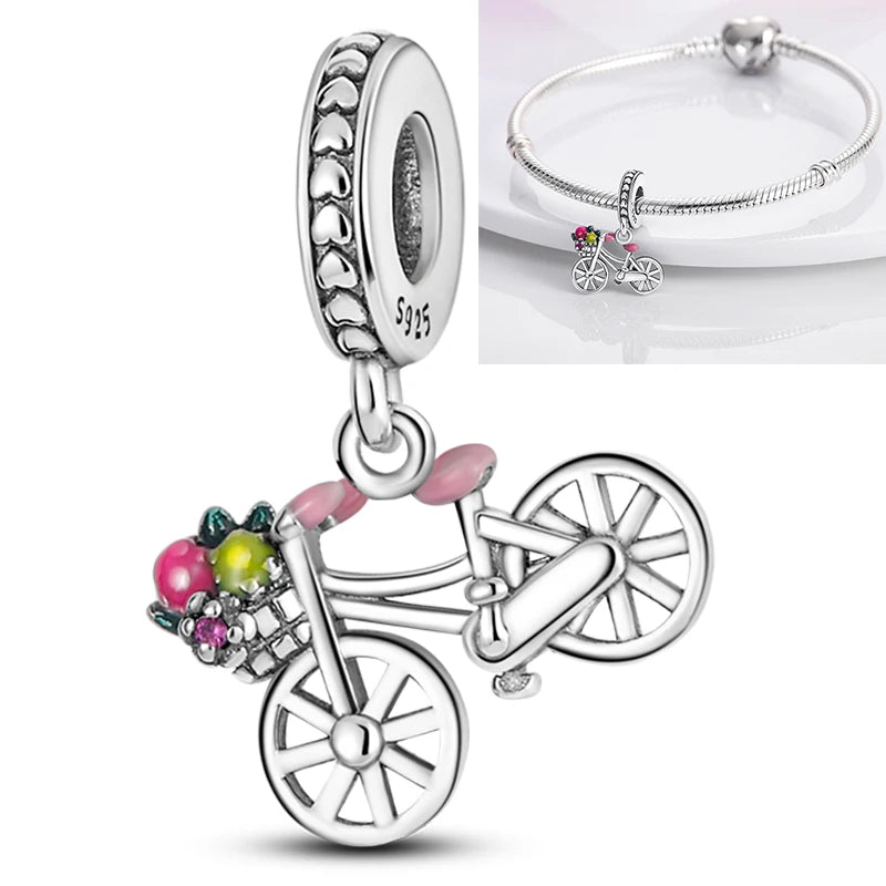 Hot Sneakers 925 Sterling Silver Ice Roller Skates Pink Ballet Shoes Charm Pendant Original Fits Women DIY Jewelry Girl Charms