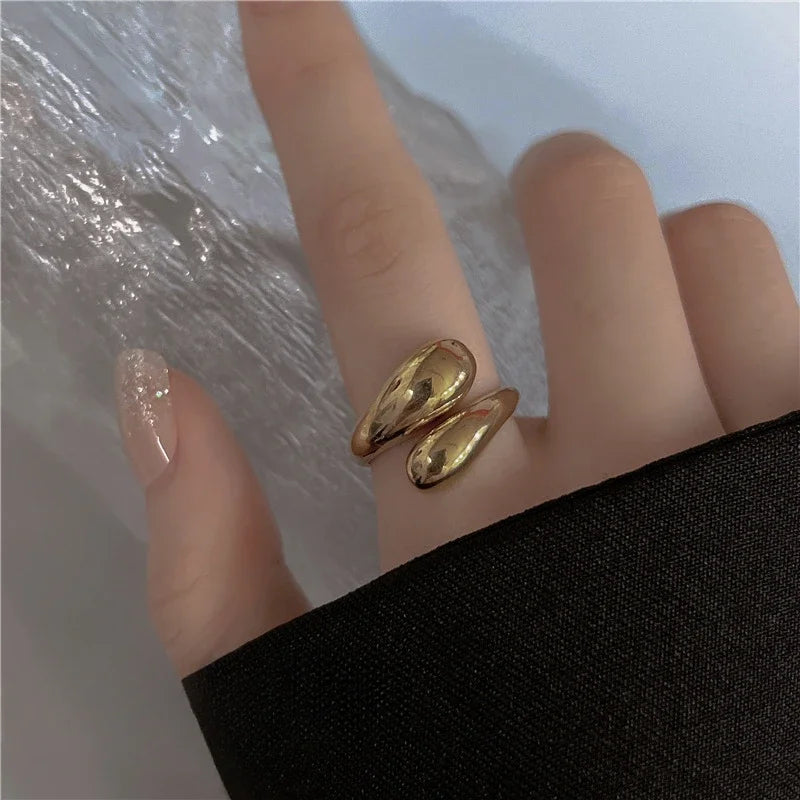 925 sterling silver Smooth Double Ball Beads Rings For Woman Open 18K Gold Geometric Wedding Couple Rings Aesthetic Jewelry Gift
