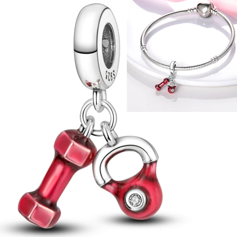 Hot Sneakers 925 Sterling Silver Ice Roller Skates Pink Ballet Shoes Charm Pendant Original Fits Women DIY Jewelry Girl Charms