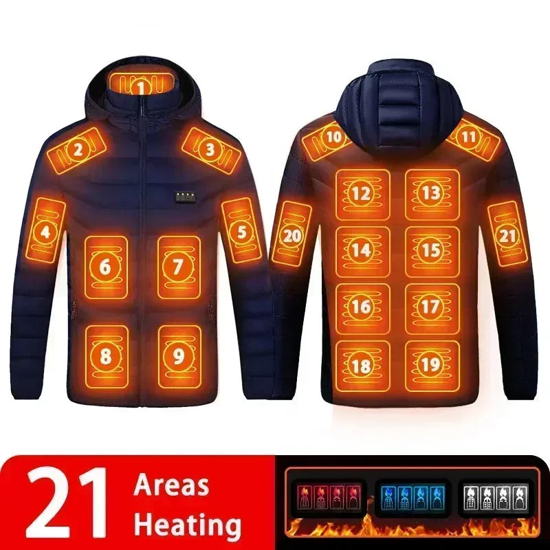 23 Areas Heating Jacket Men's Winter Usb Smart Heating Parka Self-heating Clothes Women 2024 Ski Warm Down Cotton Padded Jacket