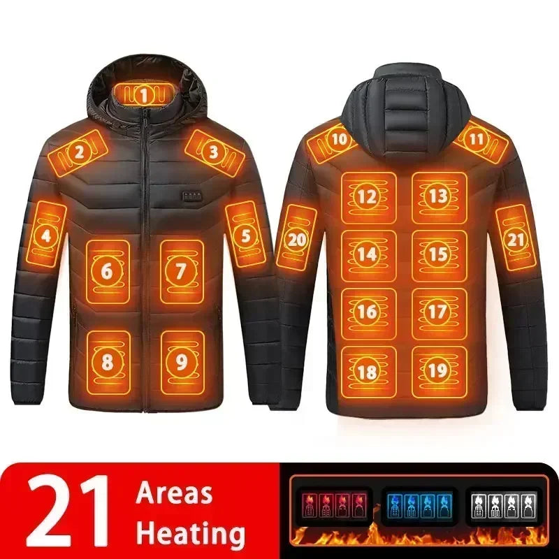 23 Areas Heating Jacket Men's Winter Usb Smart Heating Parka Self-heating Clothes Women 2024 Ski Warm Down Cotton Padded Jacket
