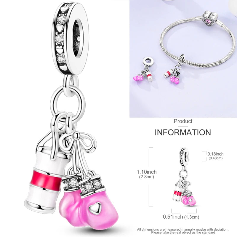 Hot Sneakers 925 Sterling Silver Ice Roller Skates Pink Ballet Shoes Charm Pendant Original Fits Women DIY Jewelry Girl Charms