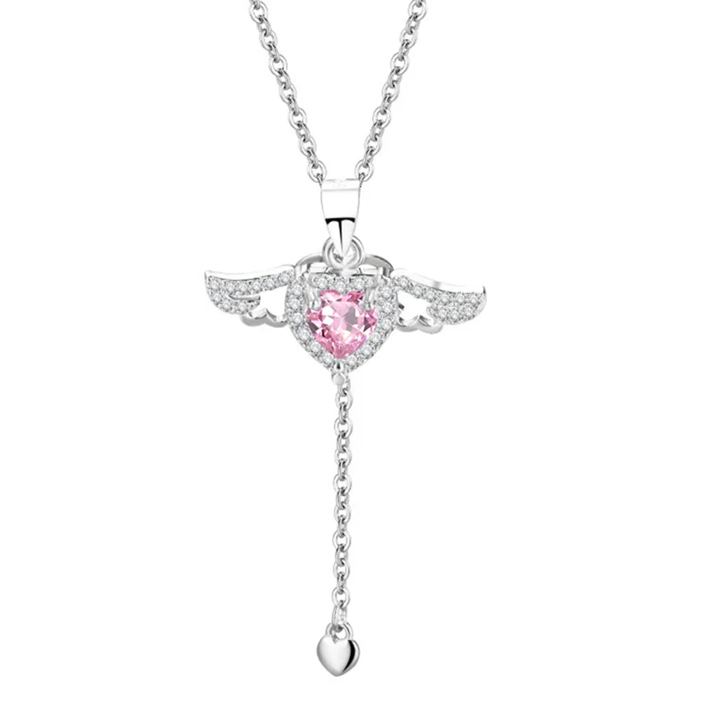 925 Sterling Silver Heart Angel Wings Pendant Choker Necklaces For Women Aesthetic Jewelry Accessories Money 925 Jewellery