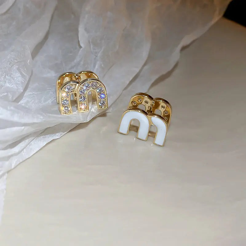 Double-sided Zircon Dripping M Letter Light Luxury Hoop Earrings French Personality Design Fashion Temperament Earring K
