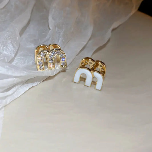 Double-sided Zircon Dripping M Letter Light Luxury Hoop Earrings French Personality Design Fashion Temperament Earring K