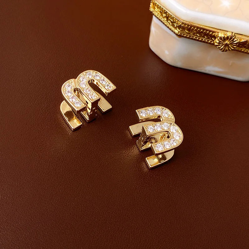 Double-sided Zircon Dripping M Letter Light Luxury Hoop Earrings French Personality Design Fashion Temperament Earring K