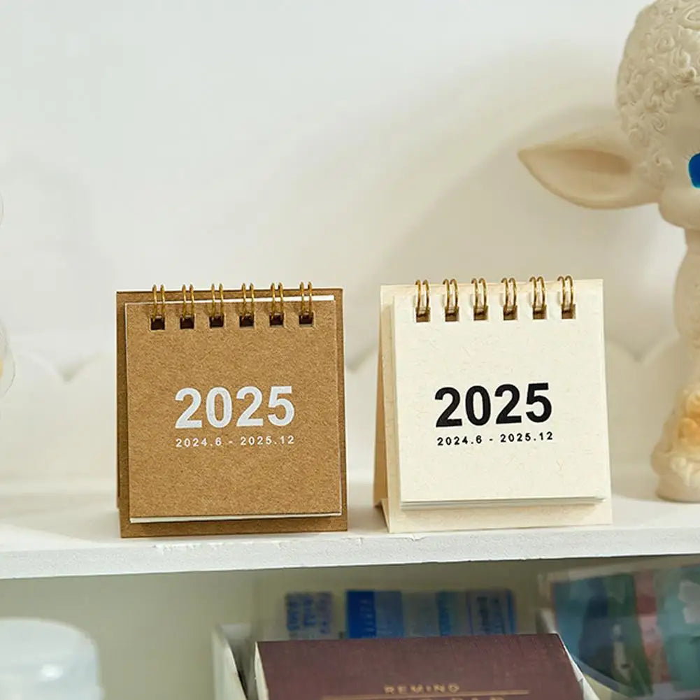 2025 Retro Simple Solid Color Desk Calendar Desktop Planner Calendar Yearly Agenda Table Paper Daily Stand Organizer Mini C9I7